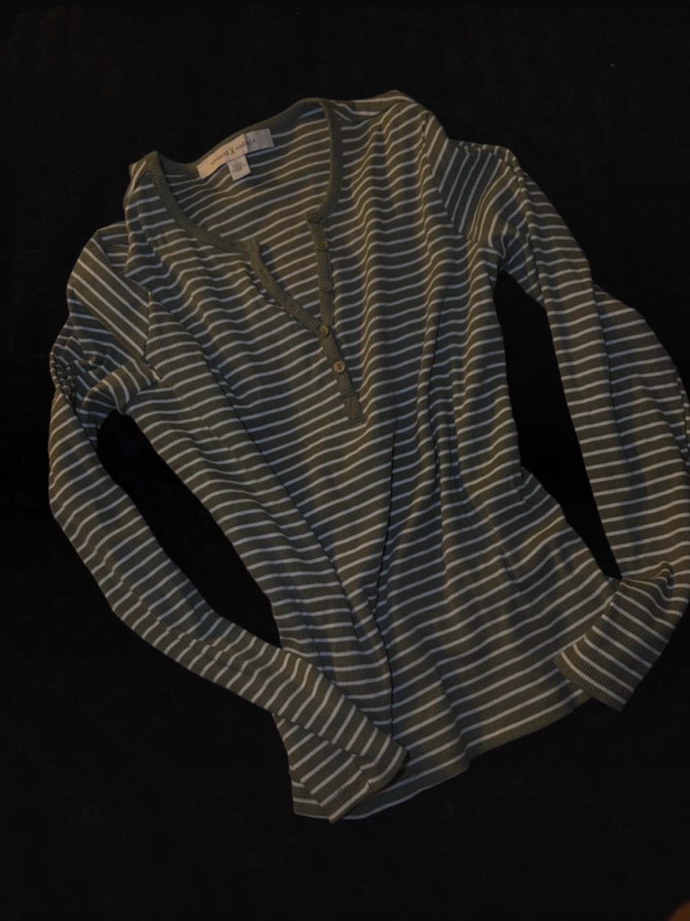 Vintage America Olive Green & White Striped Long-Sleeve Henley